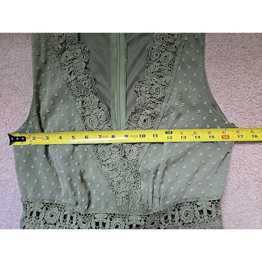 WATER LILY Lace Trim Olive Green Maxi Dress Size Medium M Tiered - Picture 14 of 16